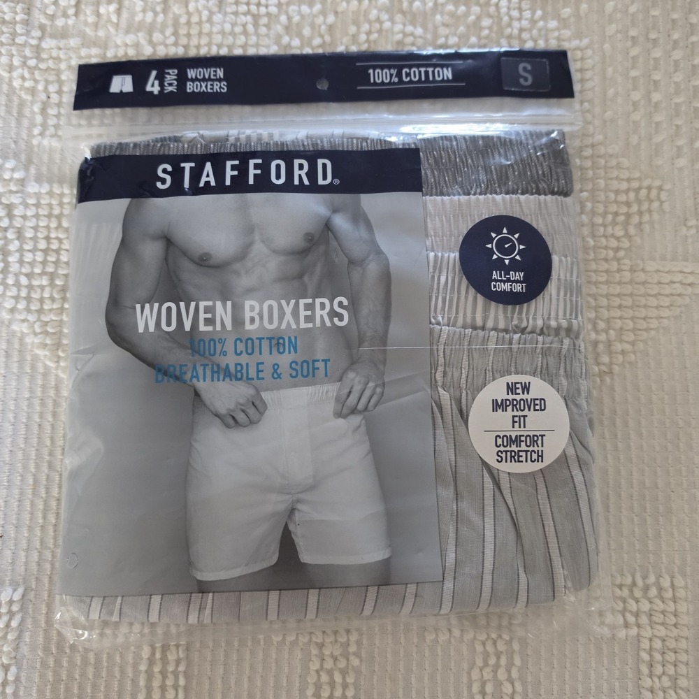 Stafford 4-Pack Men's 100% Cotton Woven Boxers Gray Assorted Small
